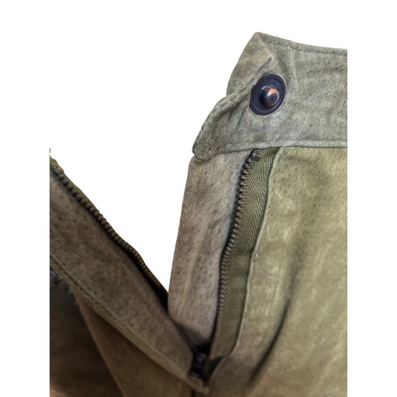 S.M.H. Vintage Olive Green Leather High-Waisted Loose-Fit Trousers Size 14 - Picture 4 of 7